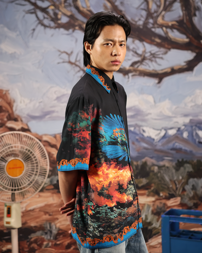 UNBOTHERED AND ELEVATED- RELAXED FIT PRINTED SHIRT