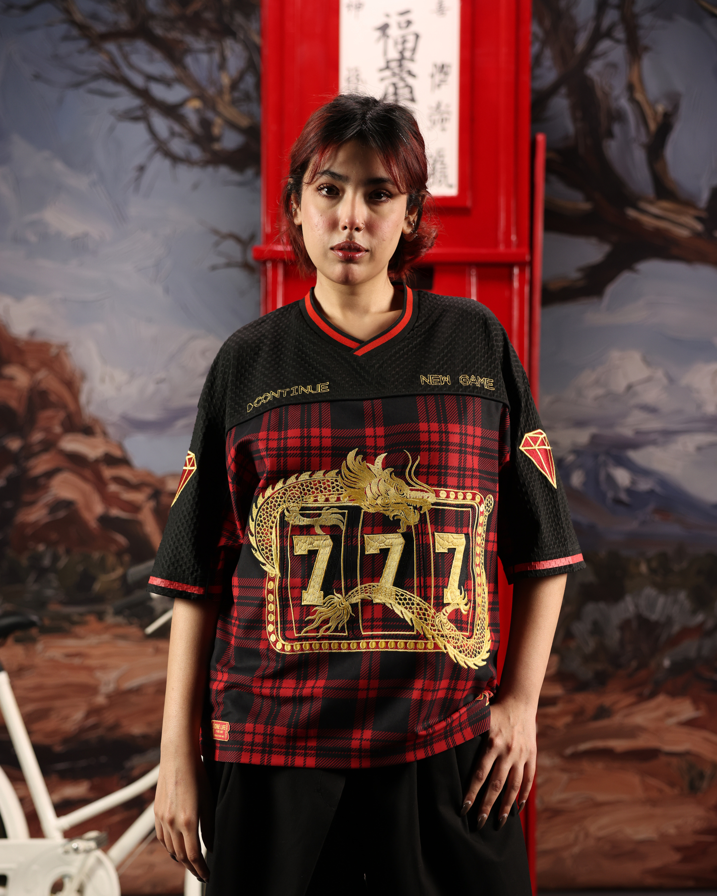 CHAKRA AND CHANCE PLAID- OVERSIZED FIT EMBROIDERED JERSEY
