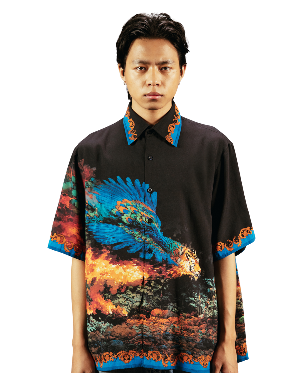 UNBOTHERED AND ELEVATED- RELAXED FIT PRINTED SHIRT