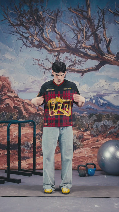 CHAKRA AND CHANCE PLAID- OVERSIZED FIT EMBROIDERED JERSEY